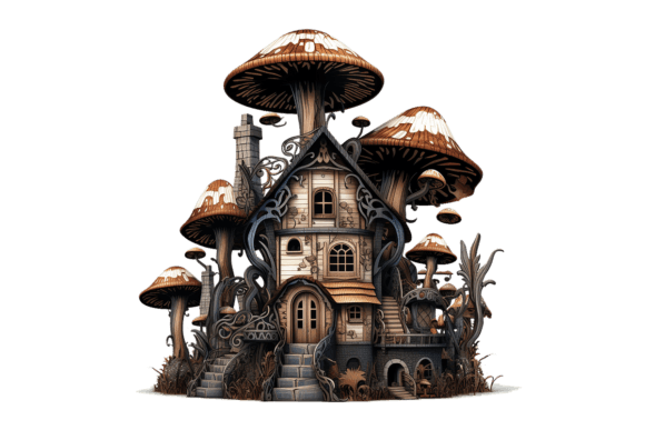 Magic House with Mushrooms. Sublimation