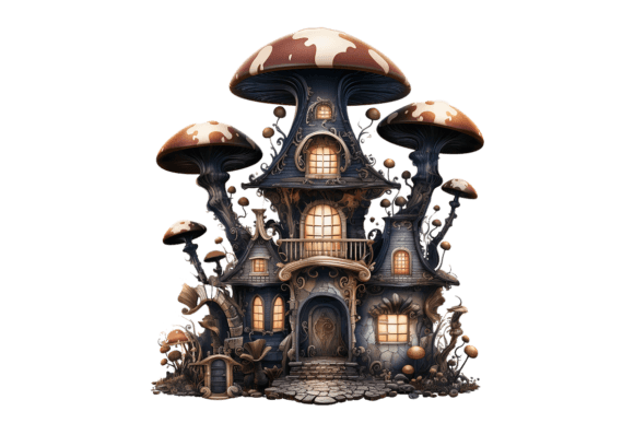 Magic House with Mushrooms. Sublimation