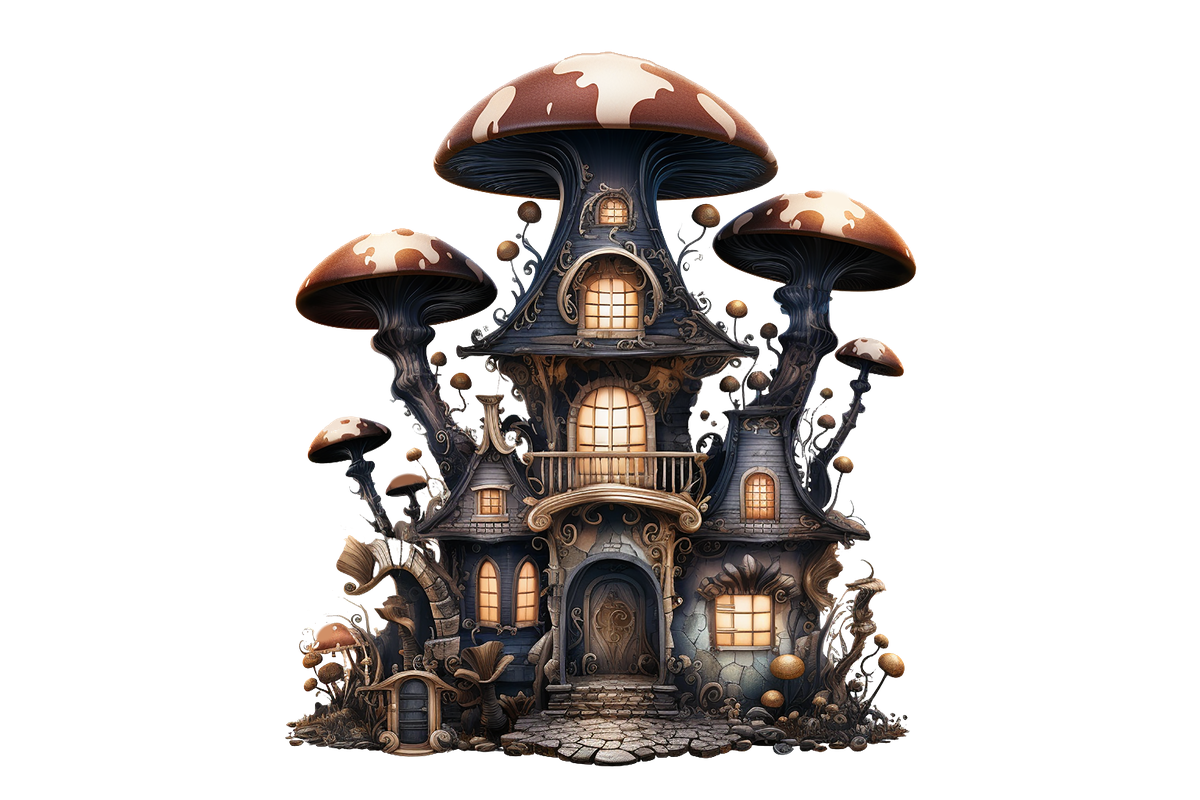 Magic House with Mushrooms. Sublimation