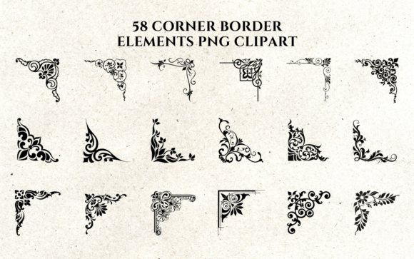 58 Corner Border Elements PNG Clipart