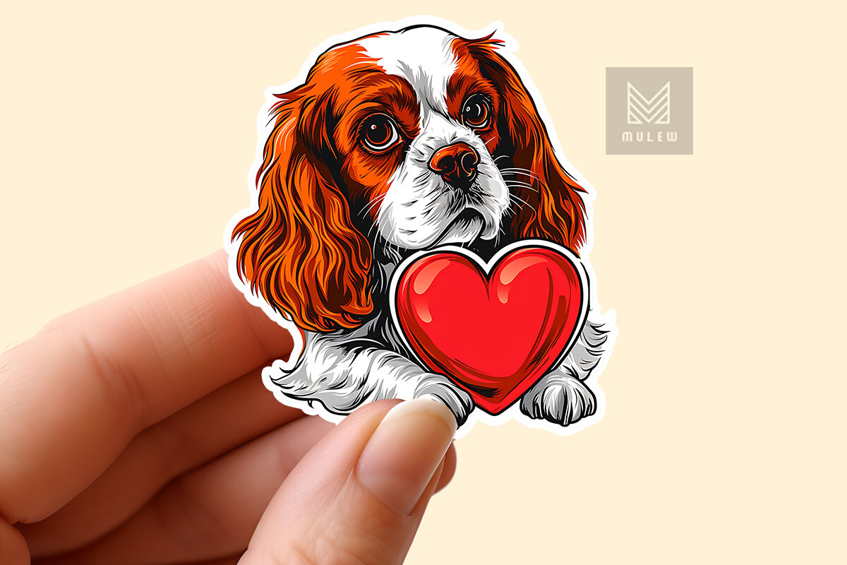 Cavalier King Dog Hugging Heart Sticker Graphic by Mulew · Creative Fabrica