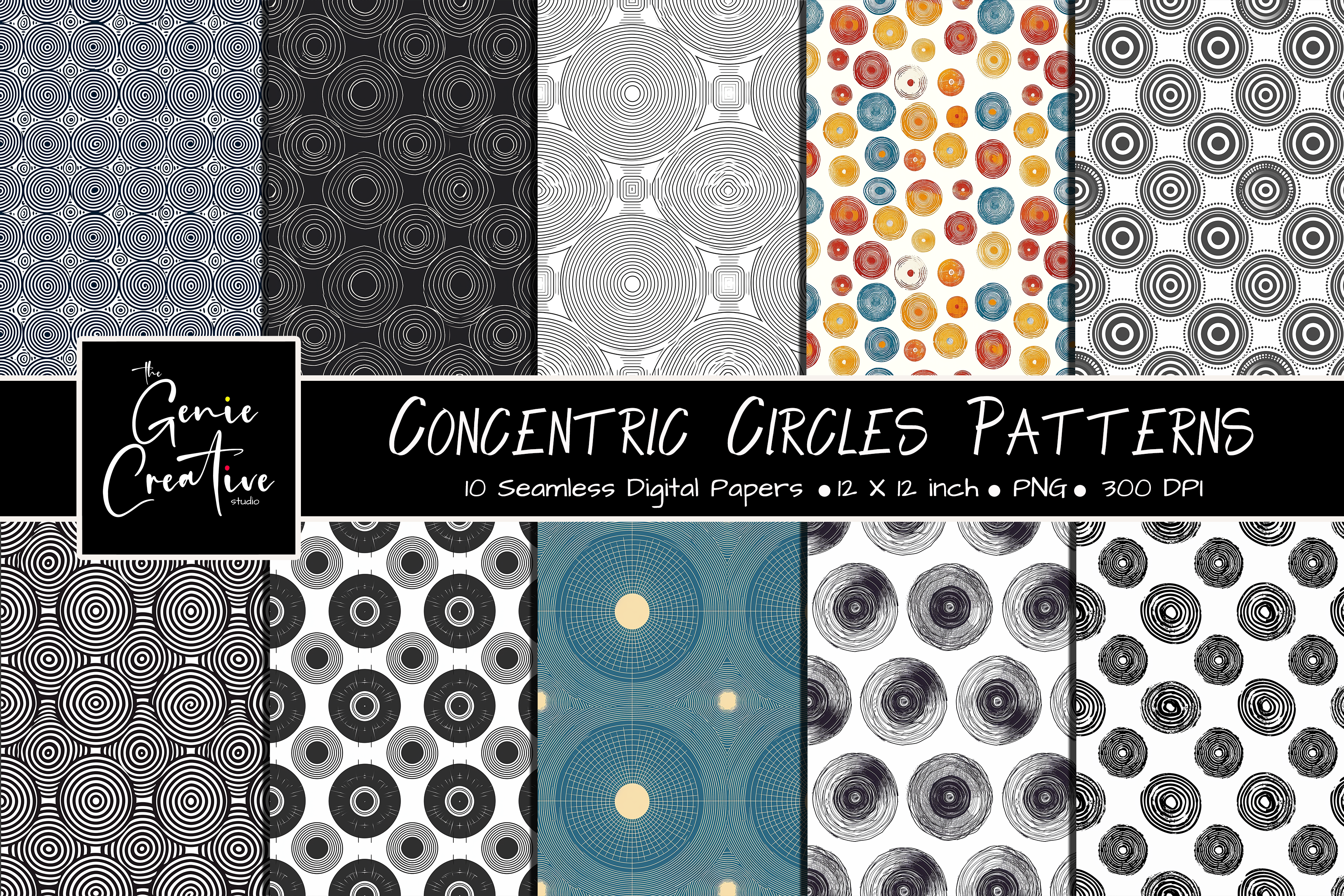 Concentric Circles Seamless Patterns Set Graphic by ...