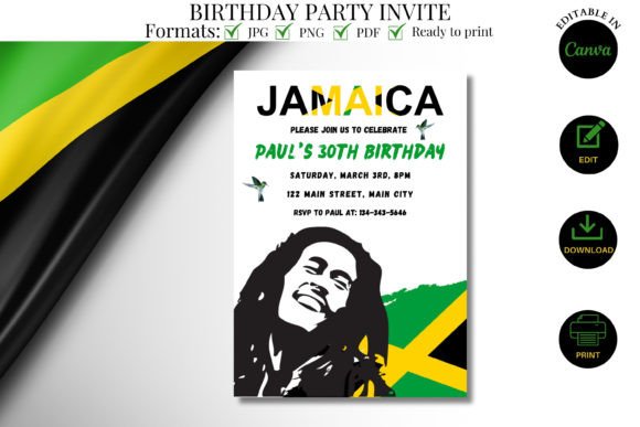 Jamaican Themed Birthday Party Invite Graphics