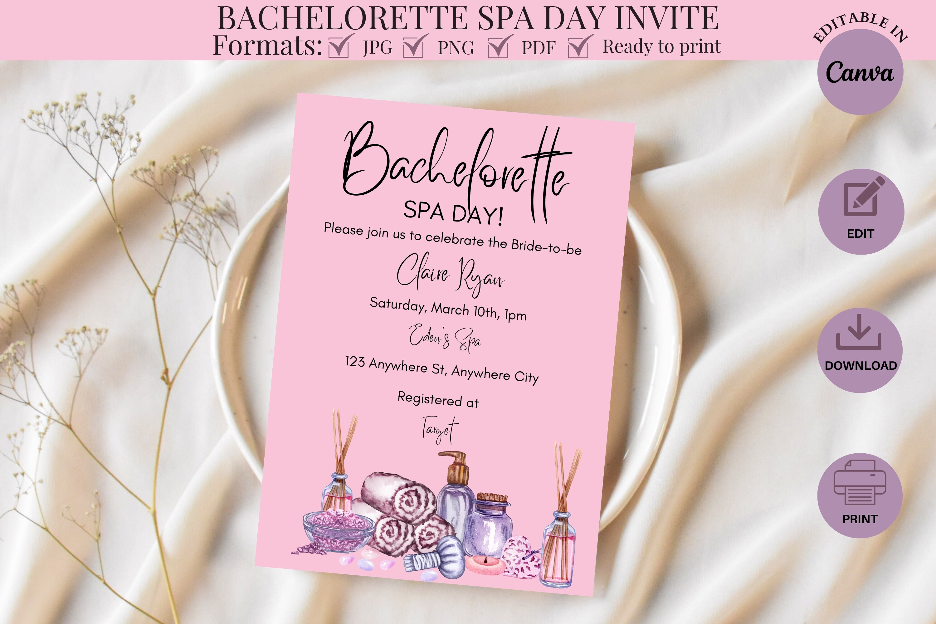 Bachelorette Spa Day Invite Template