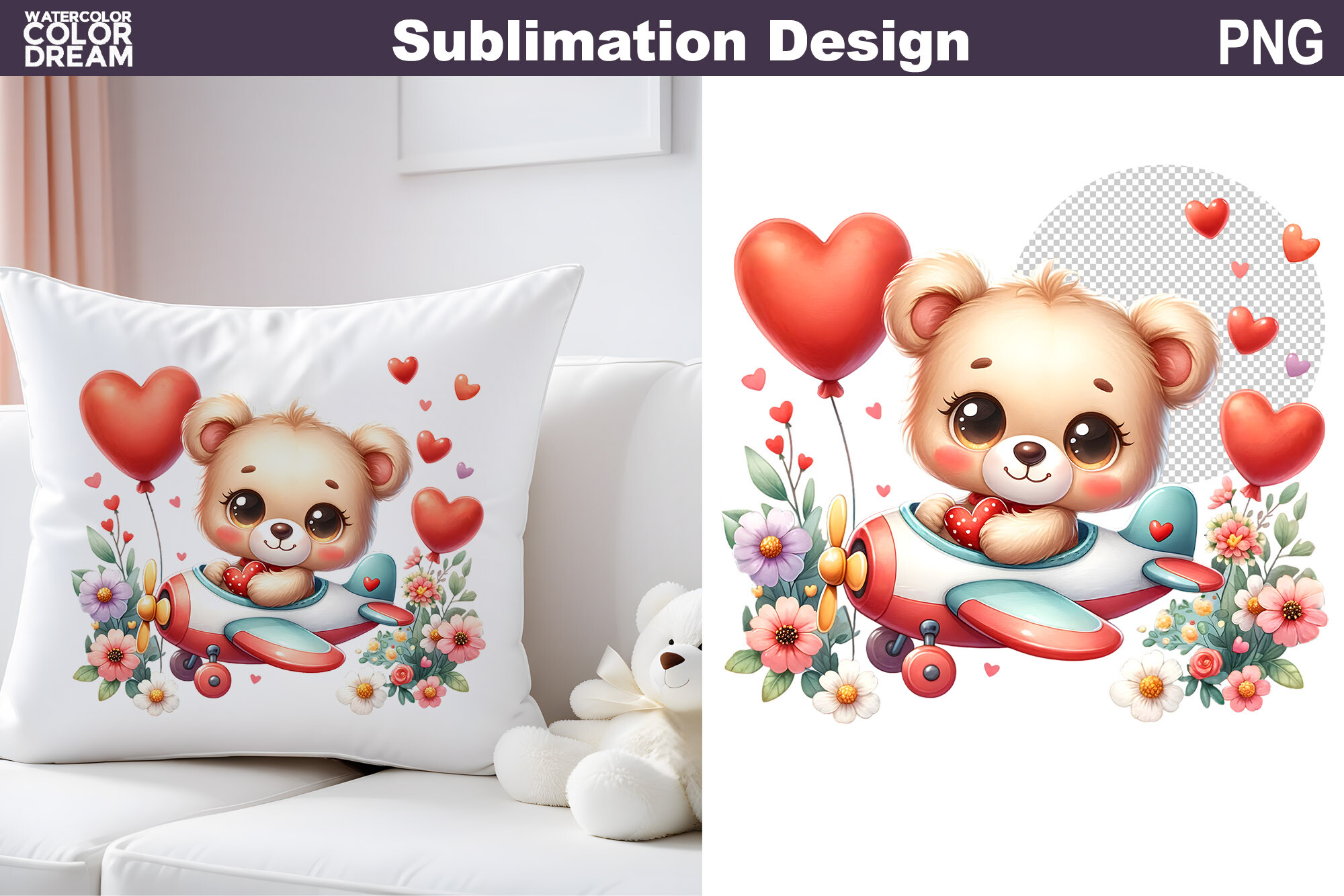 Cute Bear Valentine Sublimation Graphic by WatercolorColorDream ...