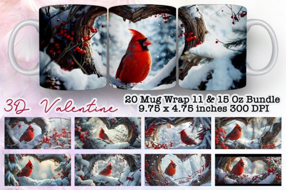 Snowy Cardinal 3D Mug Wrap Bundle Graphic Illustrations By Graphistic