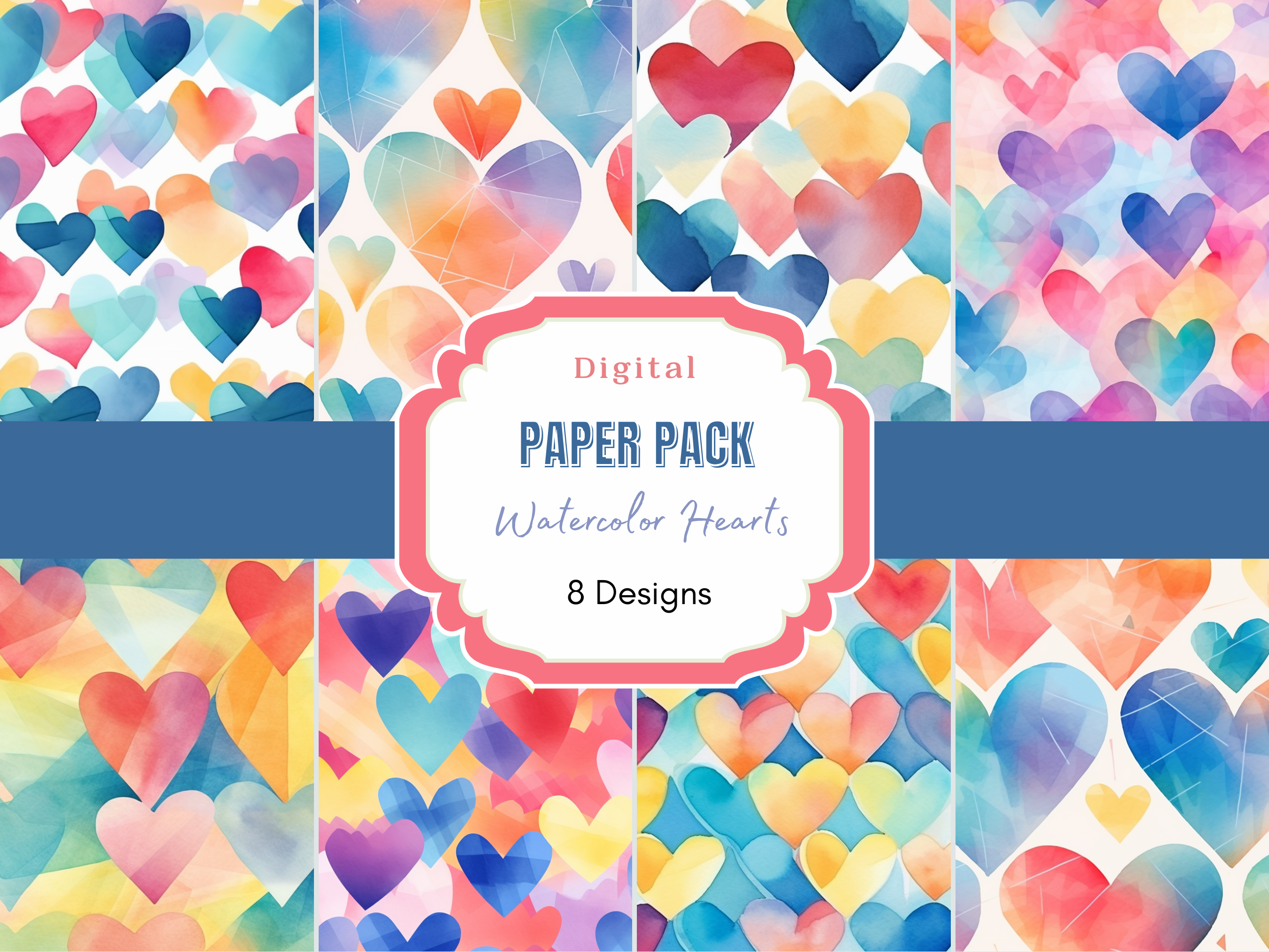 Watercolor Heart Valentine Digital Paper Graphic by Paper & Pattern ...