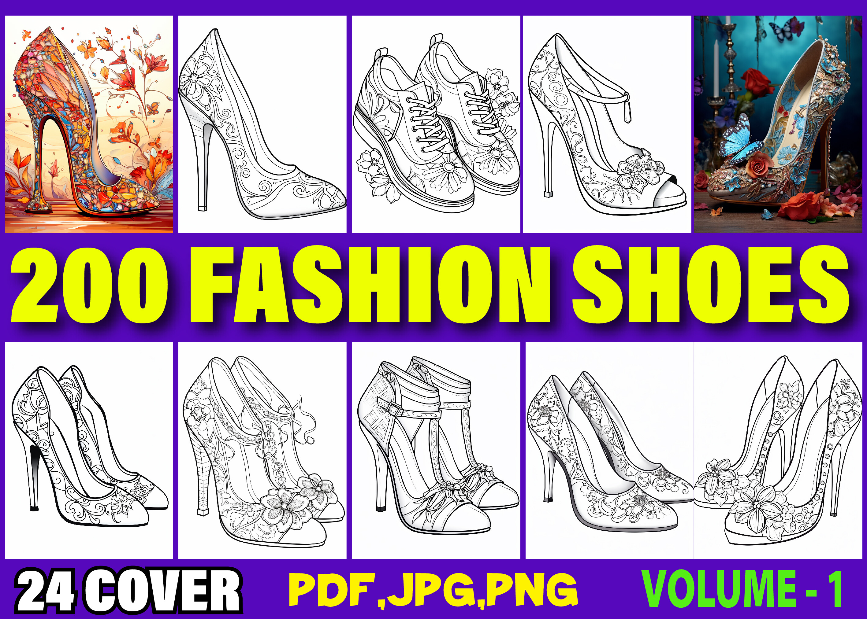 200 Fashion Shoes Coloring Pages for KDP