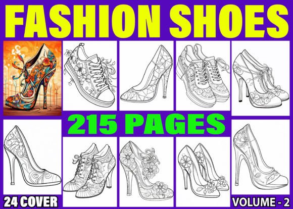 215 Fashion Shoes Coloring Pages for KDP