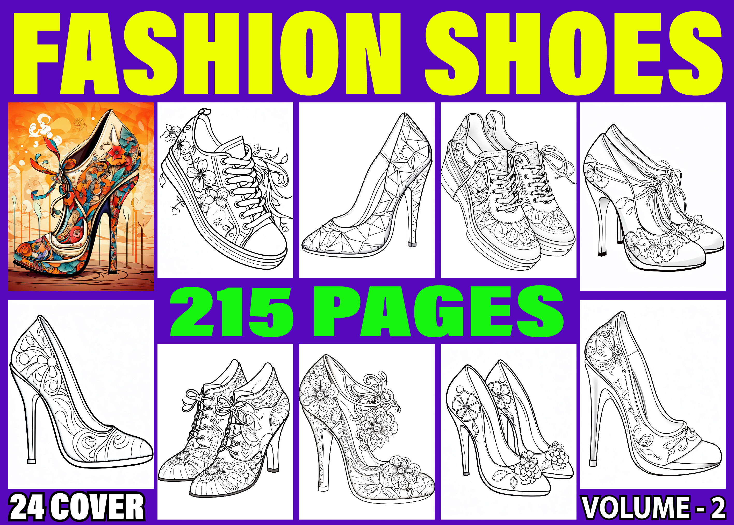 215 Fashion Shoes Coloring Pages for KDP
