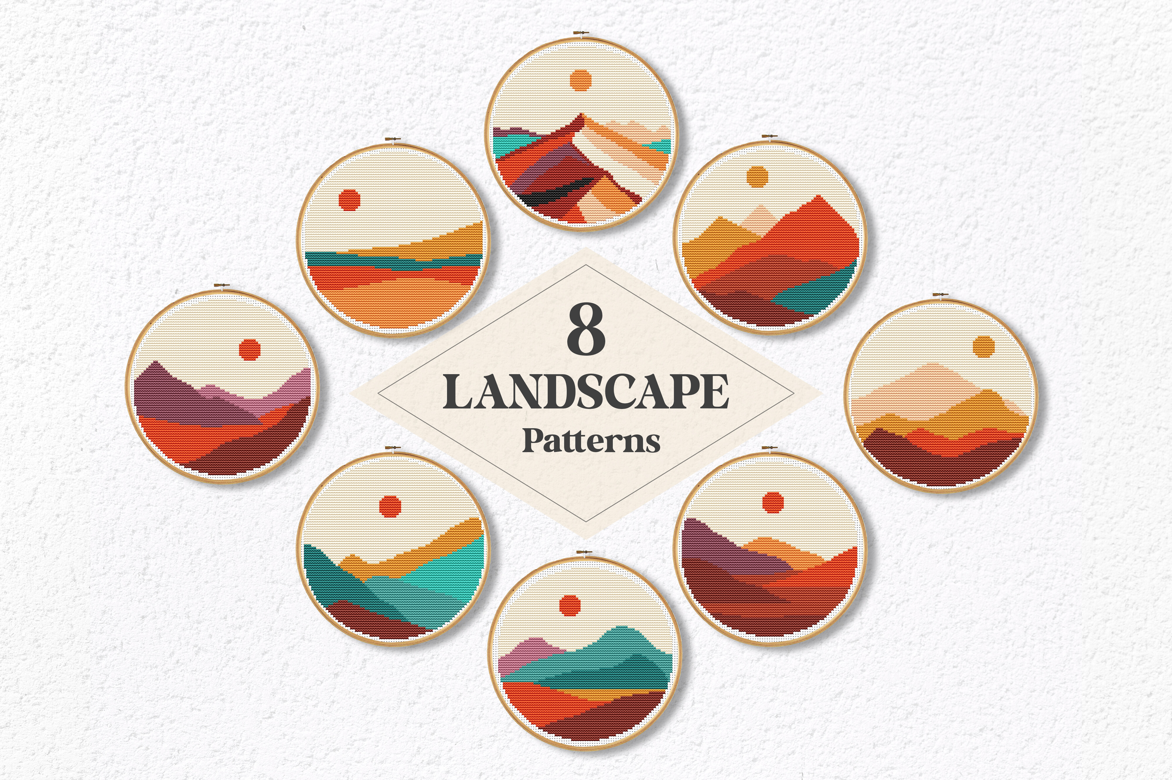 8 Landscapes Cross Stitch Patterns PDF