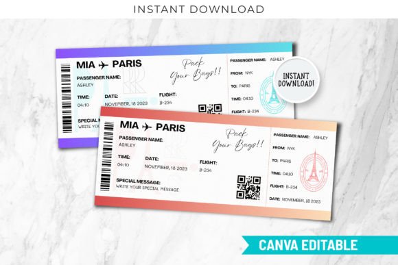 Editable Boarding Pass Flight Ticket