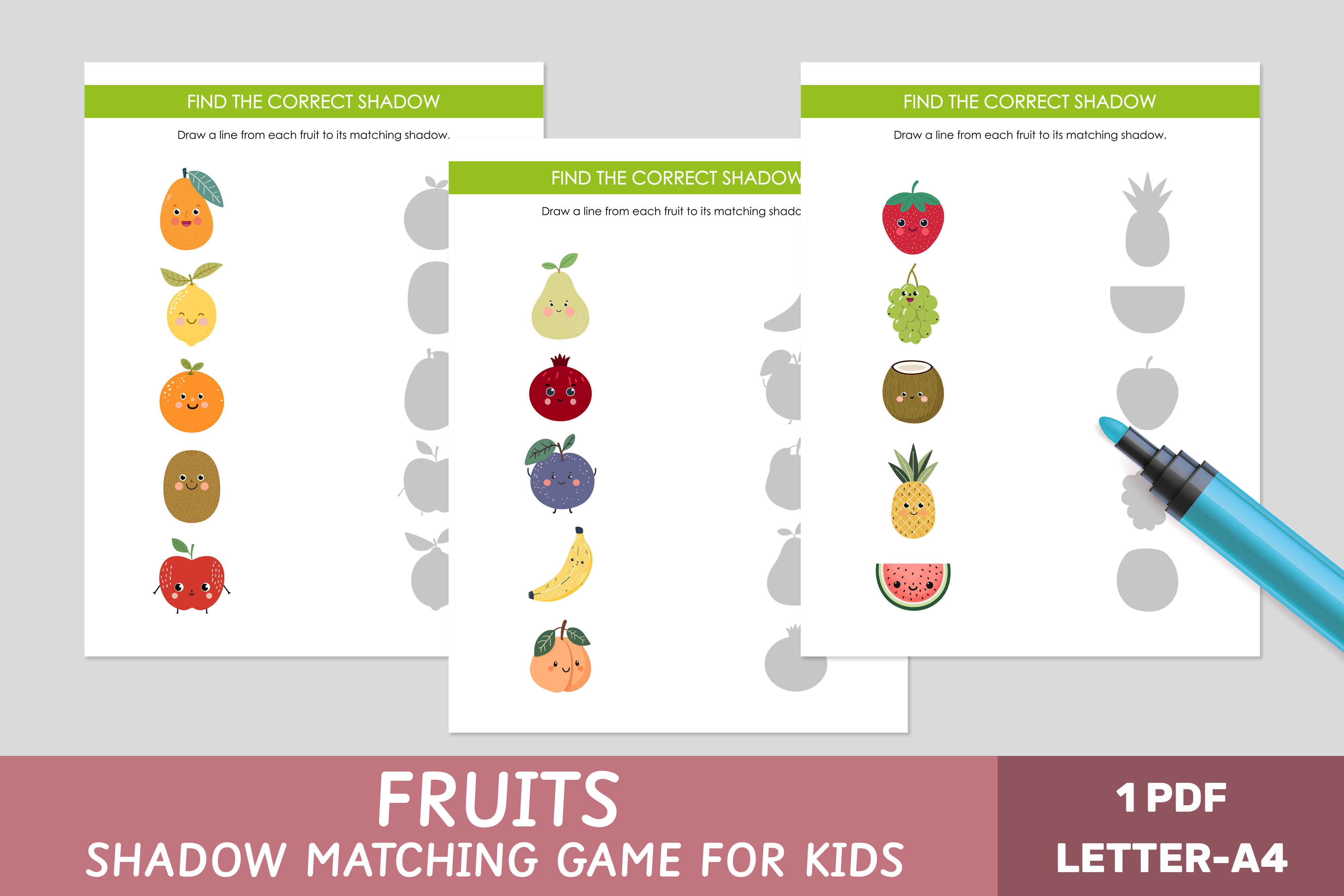 Matching Activity for Kids - Fruits