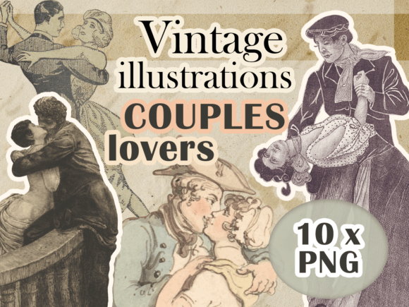 Vintage Illustration Couple PNG Lovers