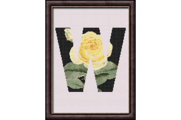 Yellow Rose on Black W Monogram