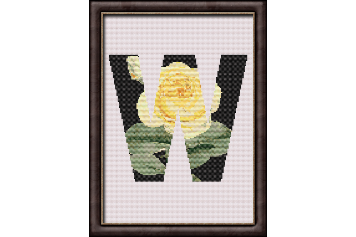 Yellow Rose on Black W Monogram