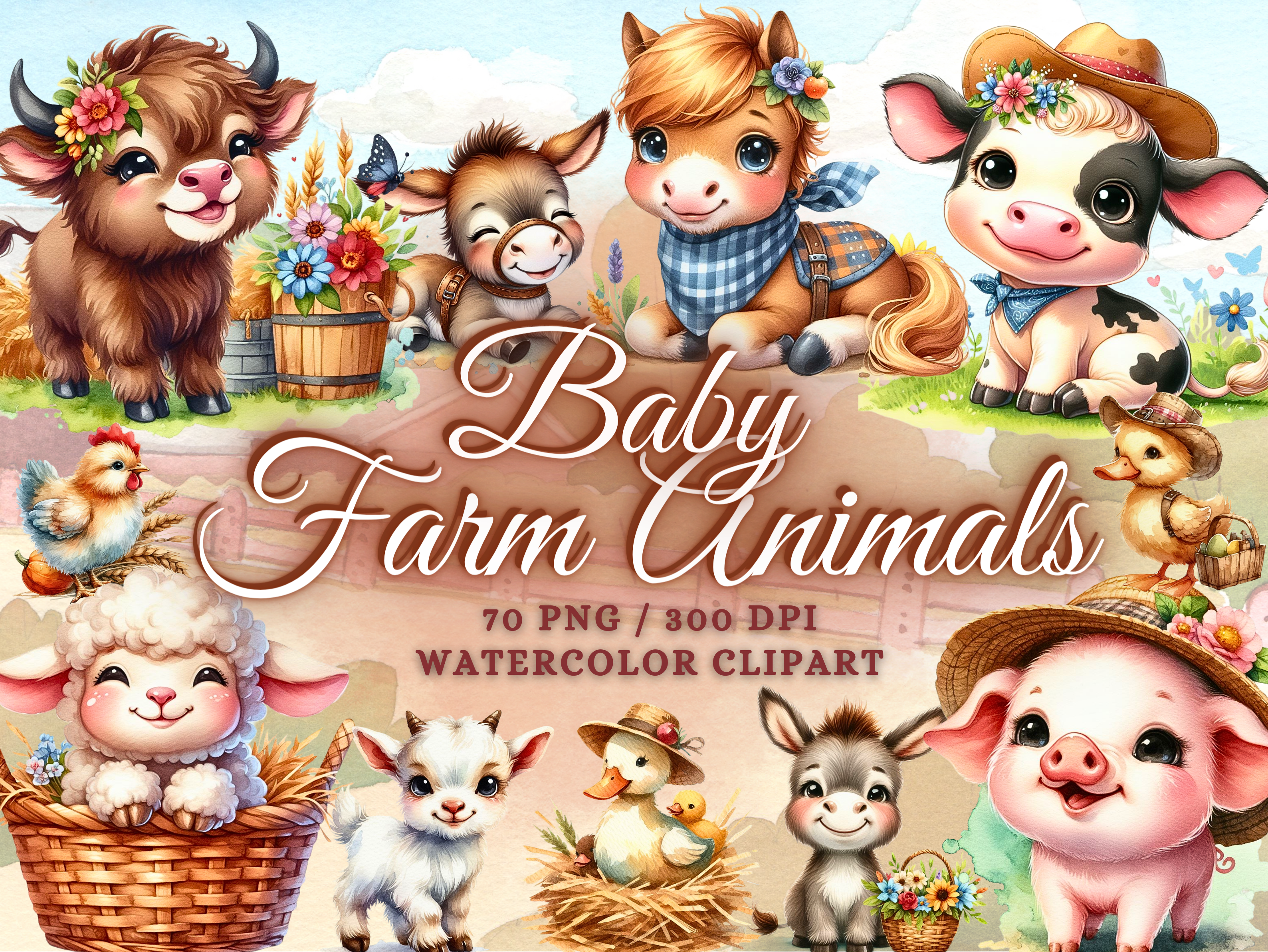 Cute Baby Farm Animals Clipart Farm PNG