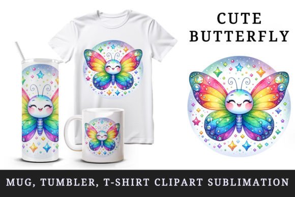 Cute Butterfly Tumbler Mug Wrap Clipart Graphics