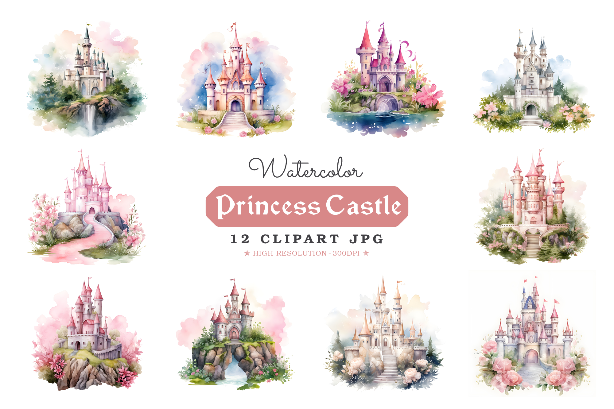 Fairy Tale Watercolor Castle Clipart Graphic by Orcshape Studio ...