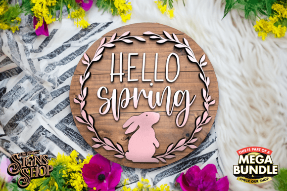Hello Spring Bunny Wreath | SVG Sign Graphic Crafts By The Vintage Signs Shop