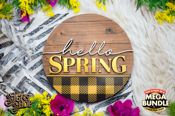Hello Spring Plaid | SVG Round Sign Graphic Crafts By The Vintage Signs Shop