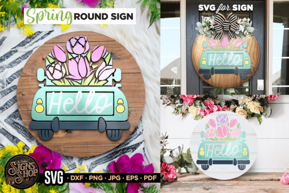 Hello Truck | SVG Spring Round Sign Graphic Crafts By The Vintage Signs Shop