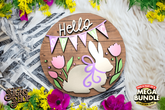 Hello Spring Bunny  SVG Round Sign Graphic Crafts By The Vintage Signs Shop
