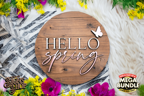 Hello Spring Butterfly | SVG Round Sign Graphic Crafts By The Vintage Signs Shop