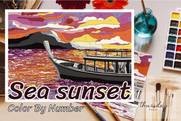Sea Sunset Color by Number, Paint by NO. Grafik Ausmalseiten & Malbücher Von Thursday paper