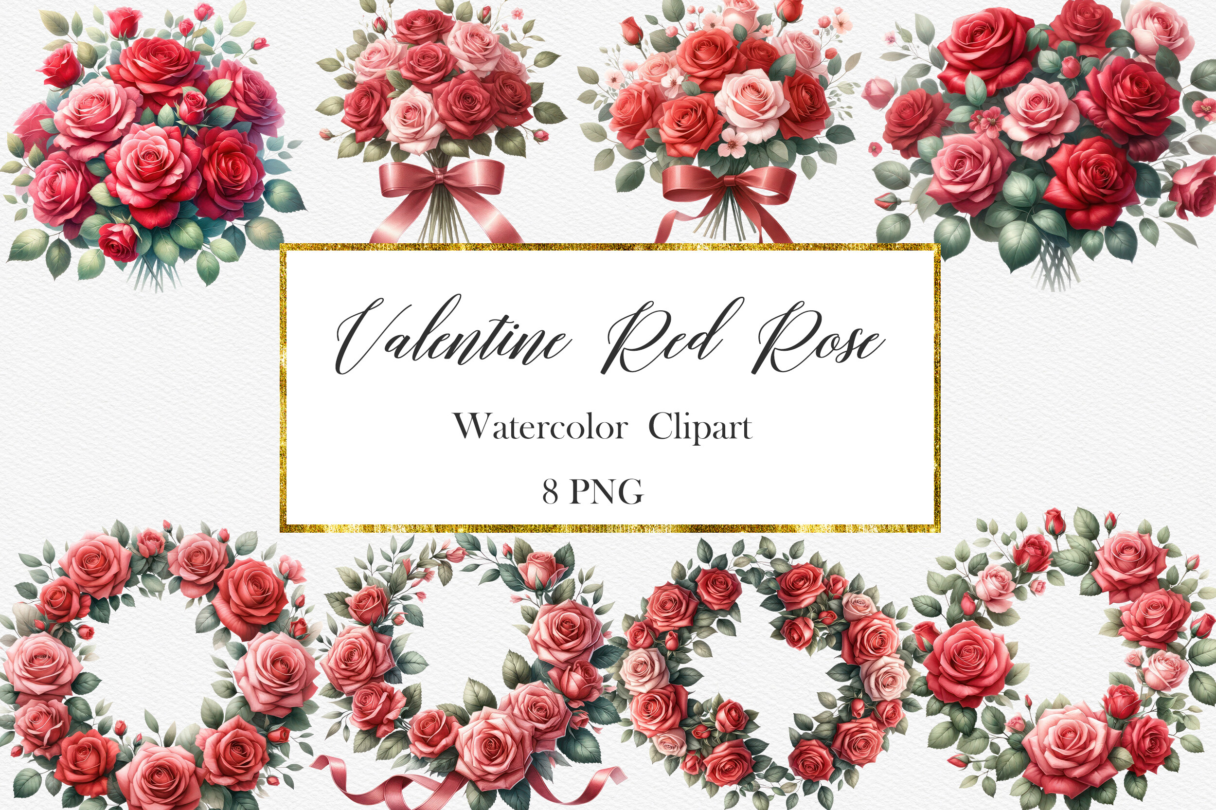 Valentine Red Rose Watercolor Clipart Graphic by PinkPearly · Creative ...