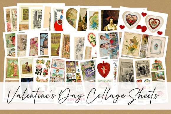 Vintage Valentine's Day Collage Sheets Graphic Illustrations By Digital Magpie Design Studio