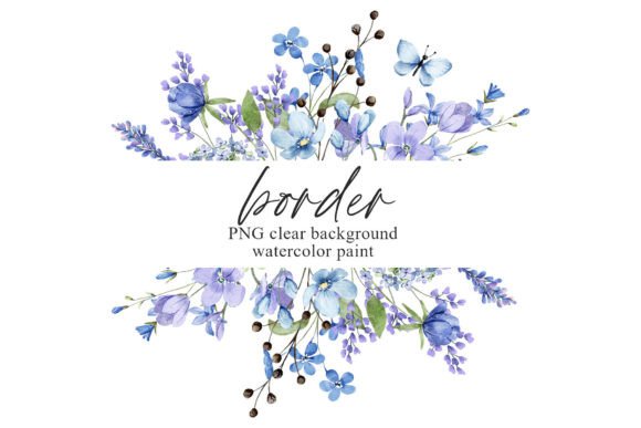 Watercolor Blue Flower Frame Border, PNG