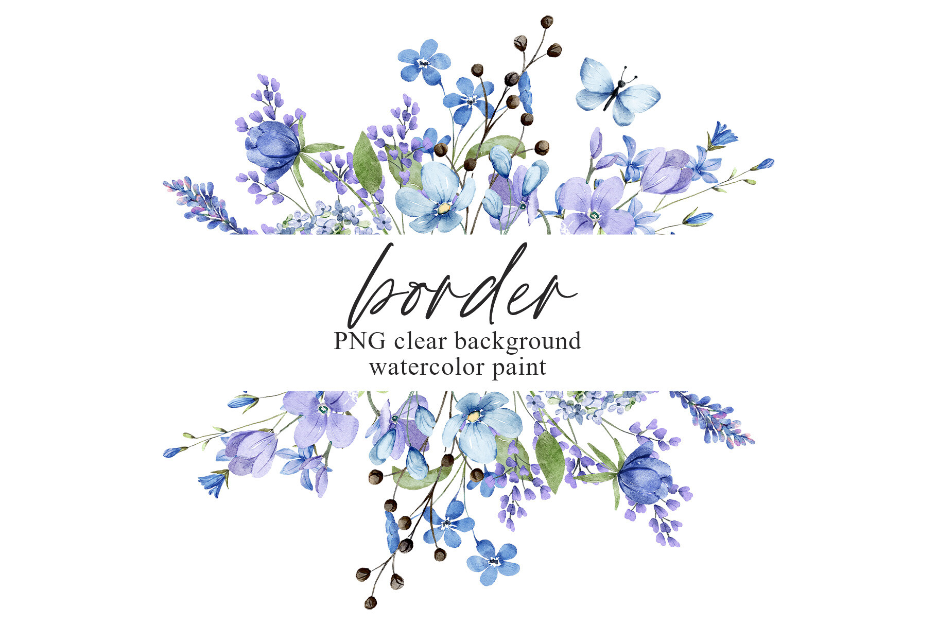 Watercolor Blue Flower Frame Border, PNG