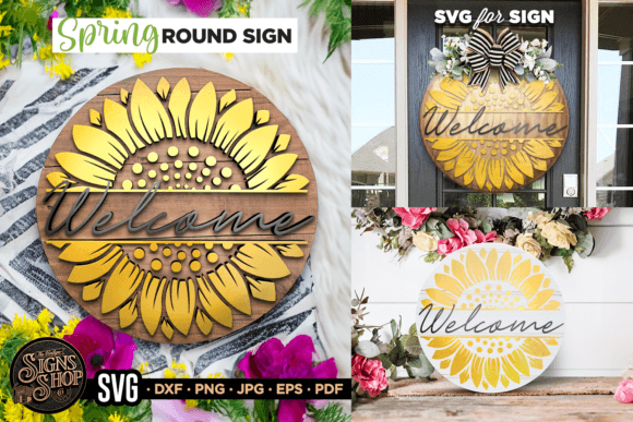 Welcome Sunflower | SVG Round Sign Graphic Crafts By The Vintage Signs Shop
