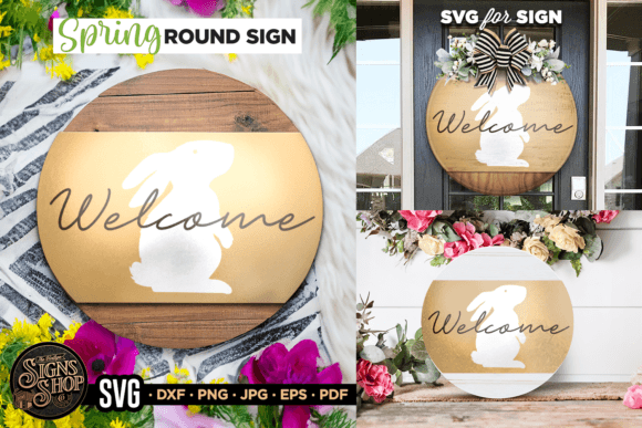 Welcome Bunny | SVG Spring Round Sign Graphic Crafts By The Vintage Signs Shop