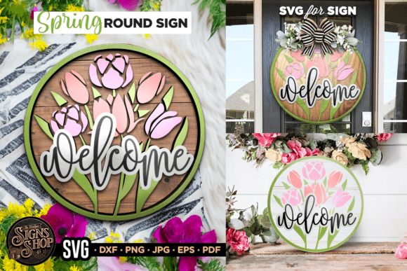 Welcome Flowers Bouquet | SVG Round Sign Graphic Crafts By The Vintage Signs Shop