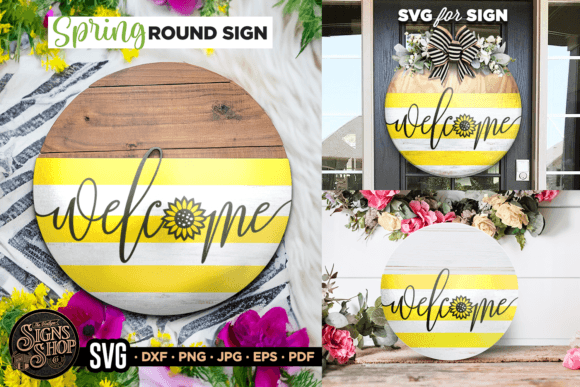 Welcome with Sunflower | SVG Spring Sign Graphic Crafts By The Vintage Signs Shop