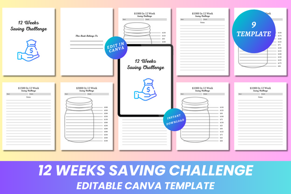 12 Weeks Saving Challenge Book Canva KDP Graphic by DIGITAL PRINT BOX ...