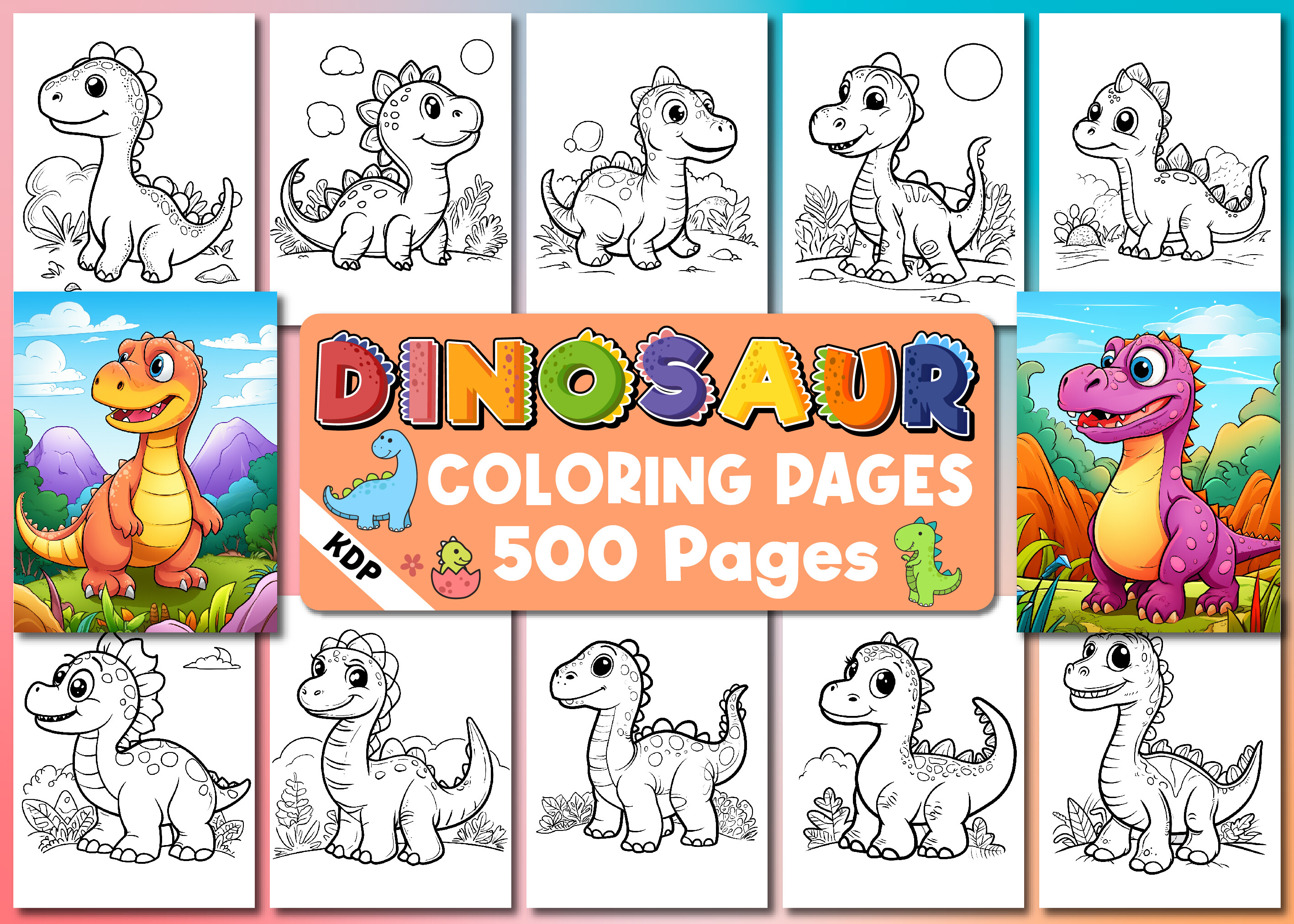 500 Cute Dinosaur Coloring Page for Kids