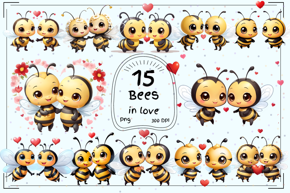 Cute Bees in Love Clipart Graphic by Hamees Store · Creative Fabrica