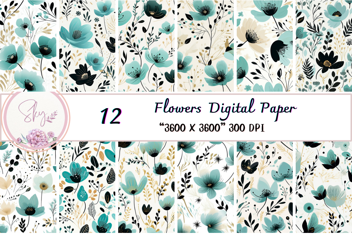 Watercolor Flowers Digital Paper Graphic by Skye Design · Creative Fabrica