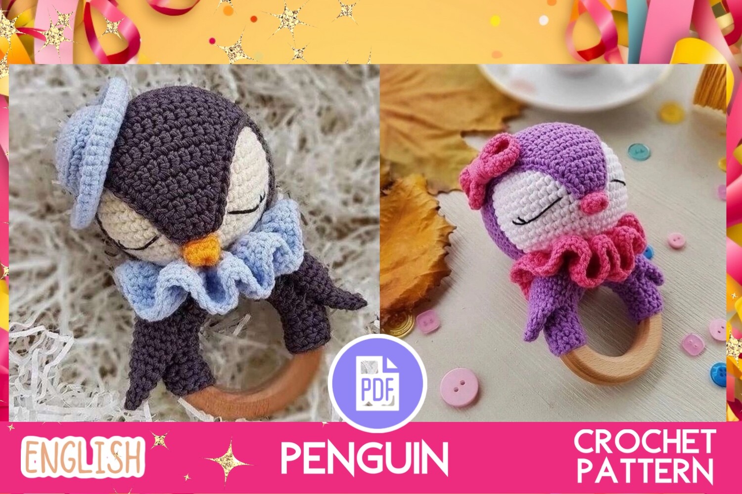 Crochet Baby Rattle Penguin Toy Pattern