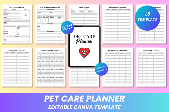 Editable Pet Care Planner Canva KDP Gráfico Planejadores e agendas Por DIGITAL PRINT BOX
