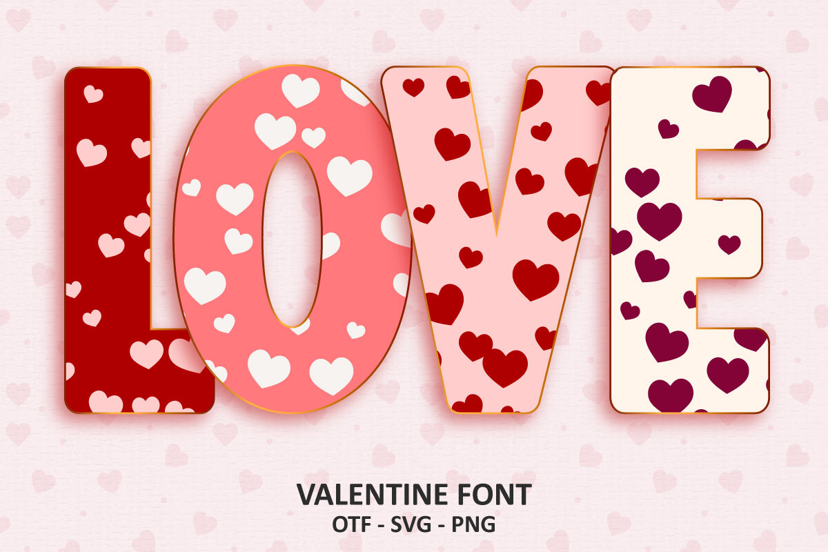 Valentine preview, color font with hearts
