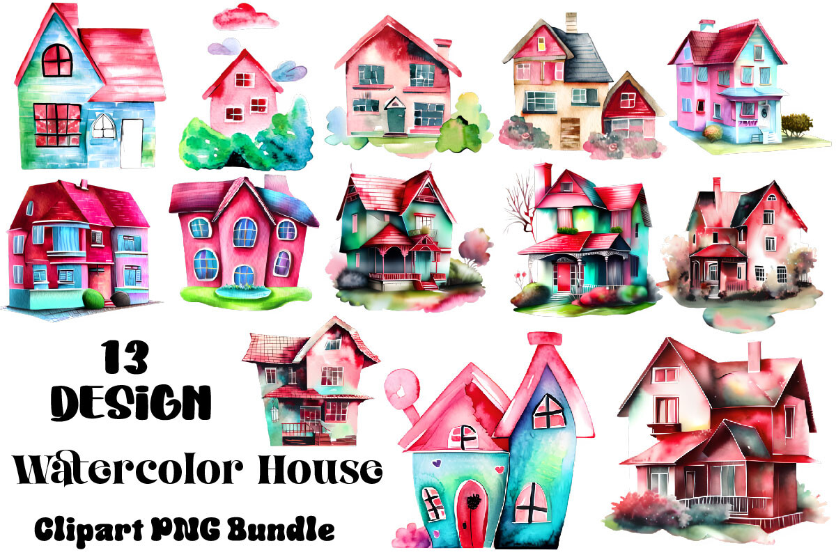 Watercolor House Clipart Graphic by Vintage · Creative Fabrica