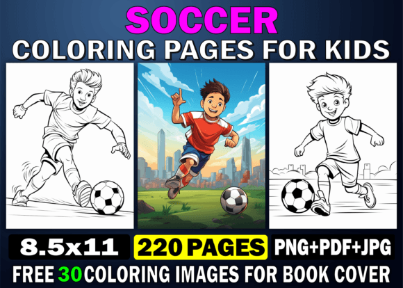 Preview of 200 Soccer Coloring Pages for Kids kdp coloring pages for kids