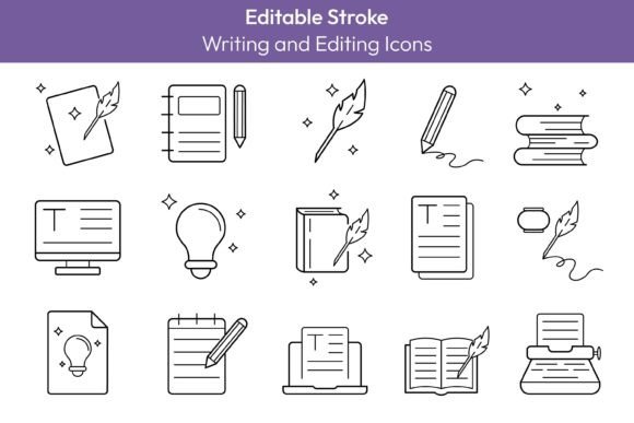 Creative Writing Line Icons Set
