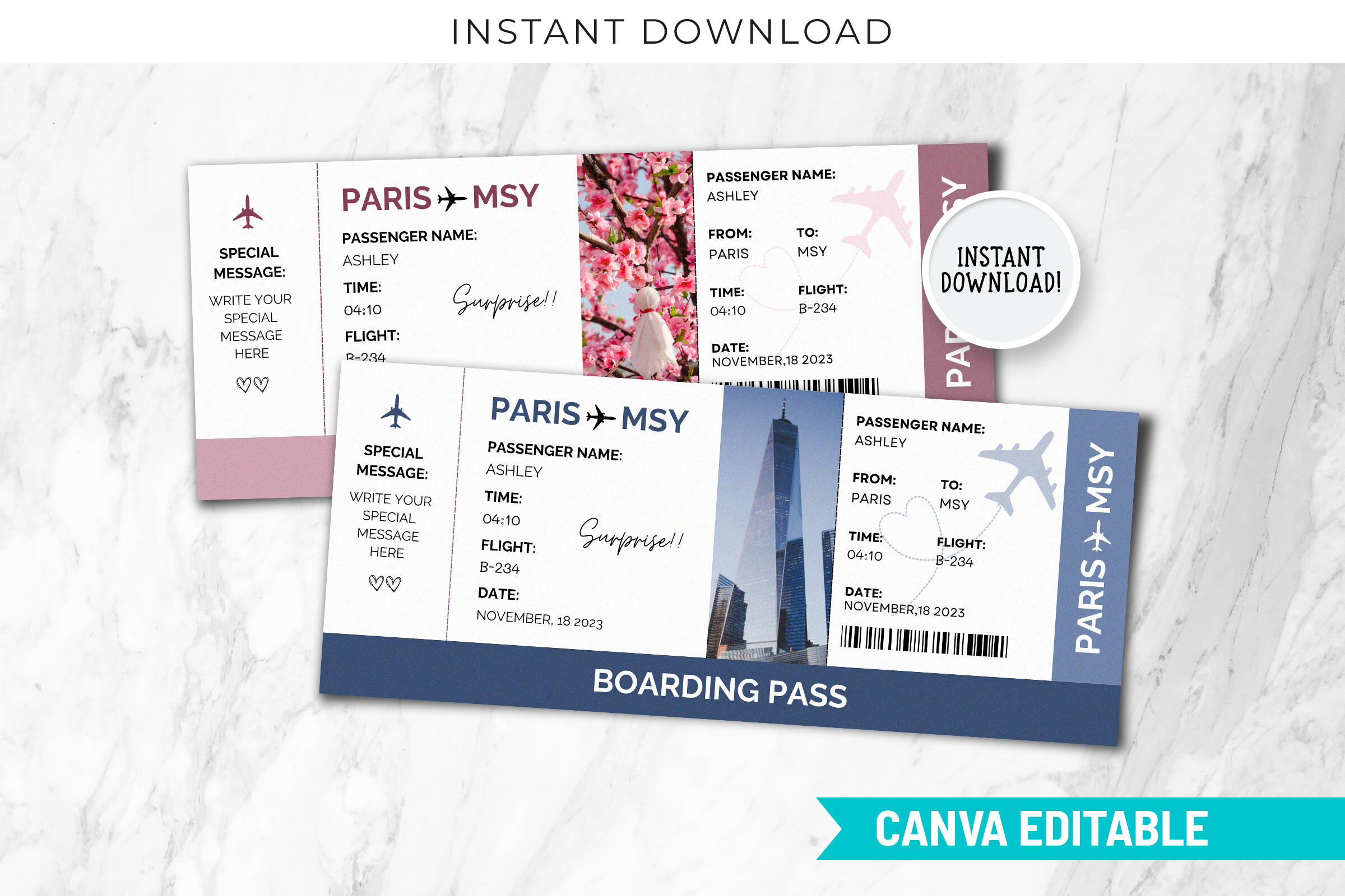 Editable New Orleans Boarding Pass