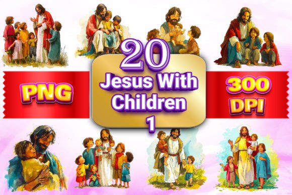 Jesus with Children Clipart Bundle Graphic by Musera Design · Creative ...