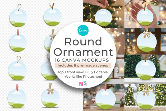 Round Ceramic Ornament Canva Mockup Grafica Modelli di Natale Di Mockup Scene